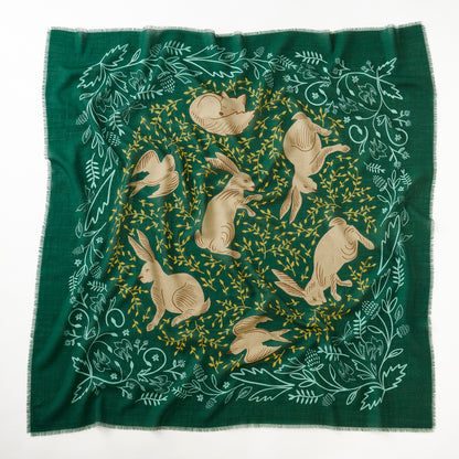 9月中旬入荷！Superfine Merino Wool 'The Sleeping Fox' forest green 正方形スカーフ