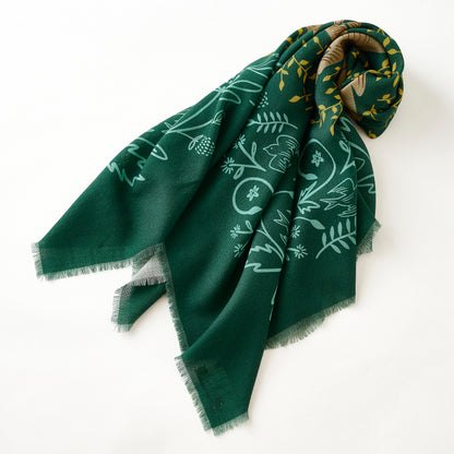 9月中旬入荷！Superfine Merino Wool 'The Sleeping Fox' forest green 正方形スカーフ