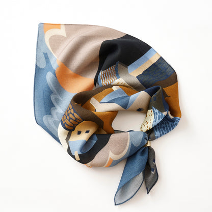 Japanese Printed Silk 'Polka Dot Queen' navy mini scarf with wave ring