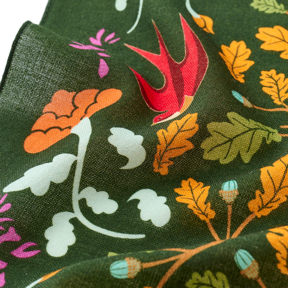 Superfine Merino Wool 'Acorn Tree' green リング付きミニスカーフ