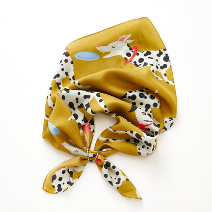 Japanese Printed Silk 'Polka Dot Queen' navy mini scarf with wave ring