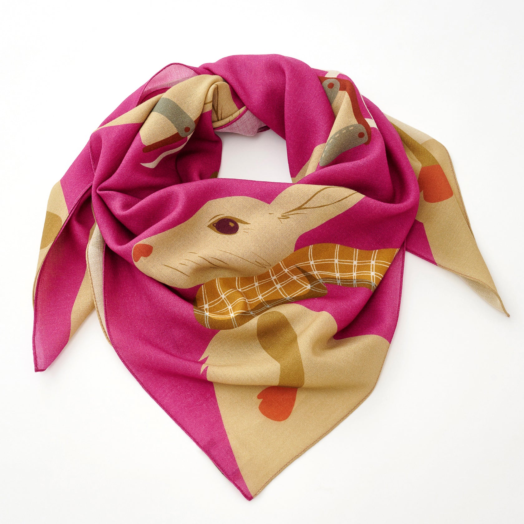 Superfine Merino Wool 'Skating Rabbits' ruby pink 正方形スカーフ – YARN&COPPER
