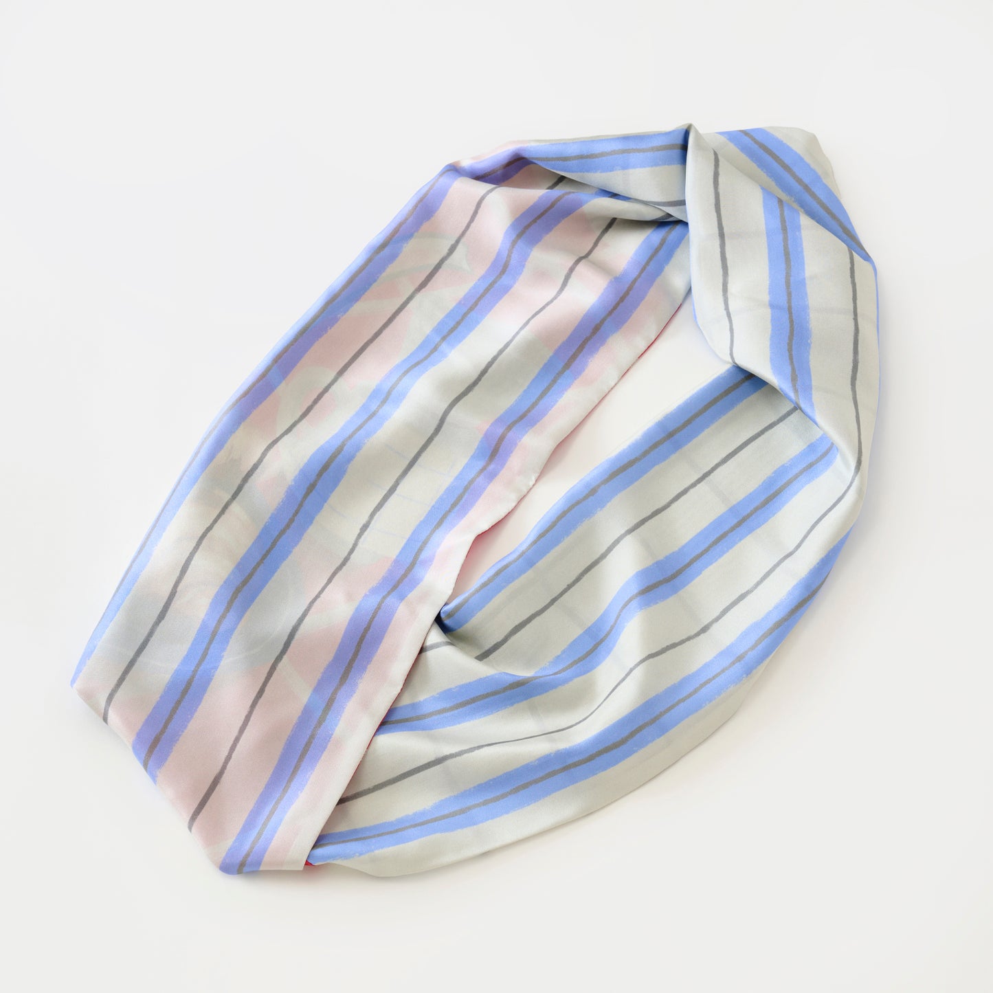 両面シルクのループスカーフ 'Coffee & Croissants' cream red