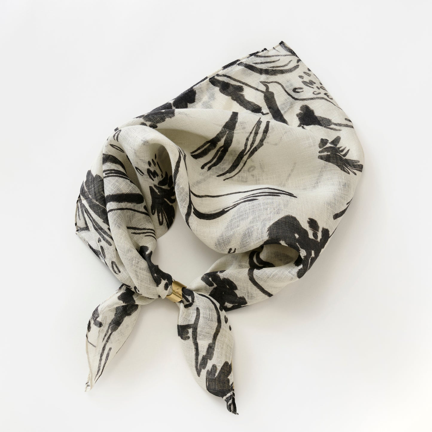 Mini-écharpe bleu marine en soie imprimée japonaise 'Polka Dot Queen' avec anneau vague