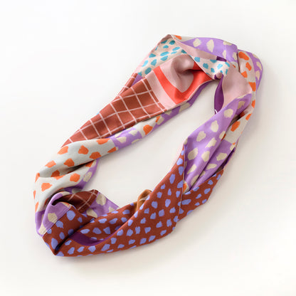 Japanese Printed Silk 'Polka Dot Queen' navy mini scarf with wave ring