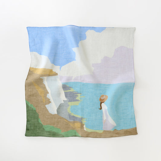 Mini-écharpe bleu marine en soie imprimée japonaise 'Polka Dot Queen' avec anneau vague