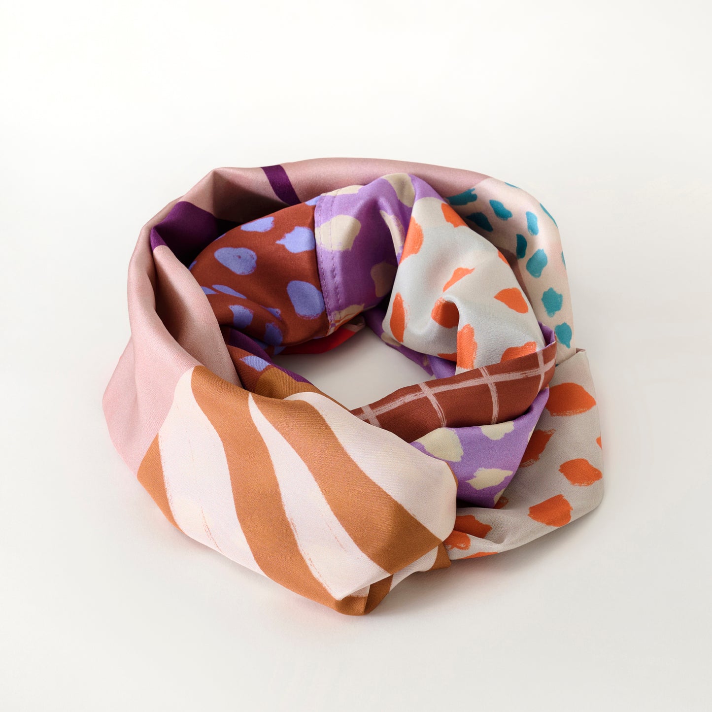 Japanese Printed Silk 'Polka Dot Queen' navy mini scarf with wave ring