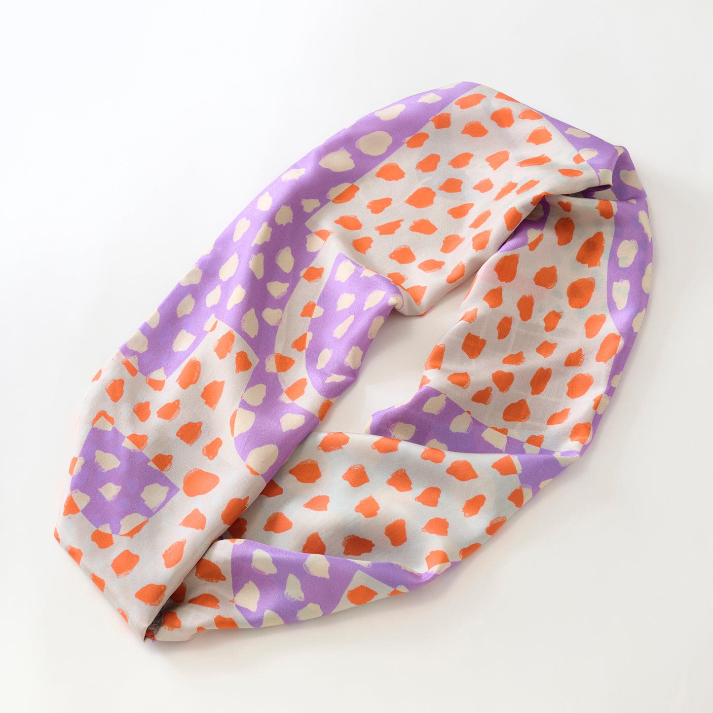 Japanese Printed Silk 'Polka Dot Queen' navy mini scarf with wave ring