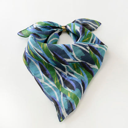 近江のリネン 'Ocean safari' リング付きミニスカーフ