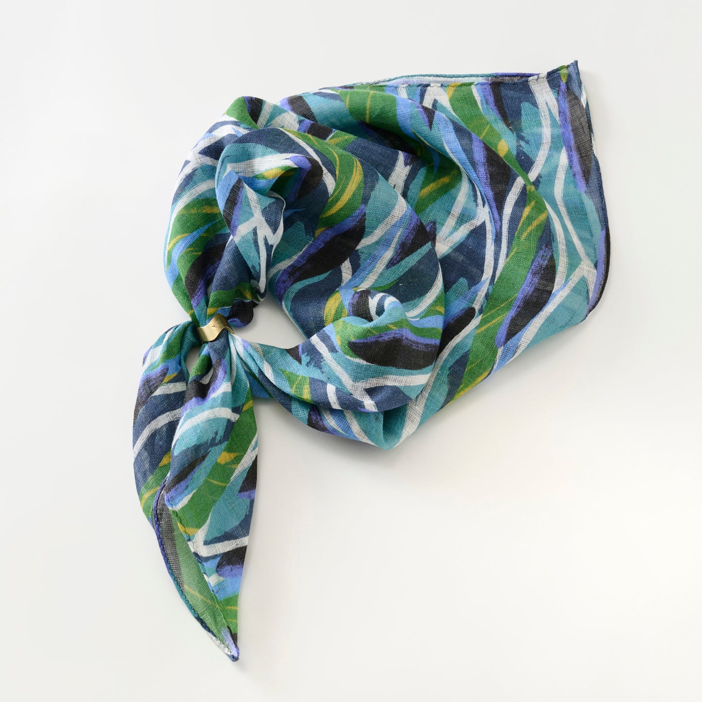 近江のリネン 'Ocean safari' リング付きミニスカーフ