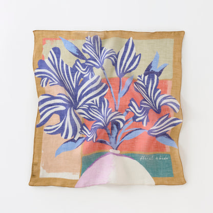 近江のリネン 'Floral Abode' light brown リング付きミニスカーフ