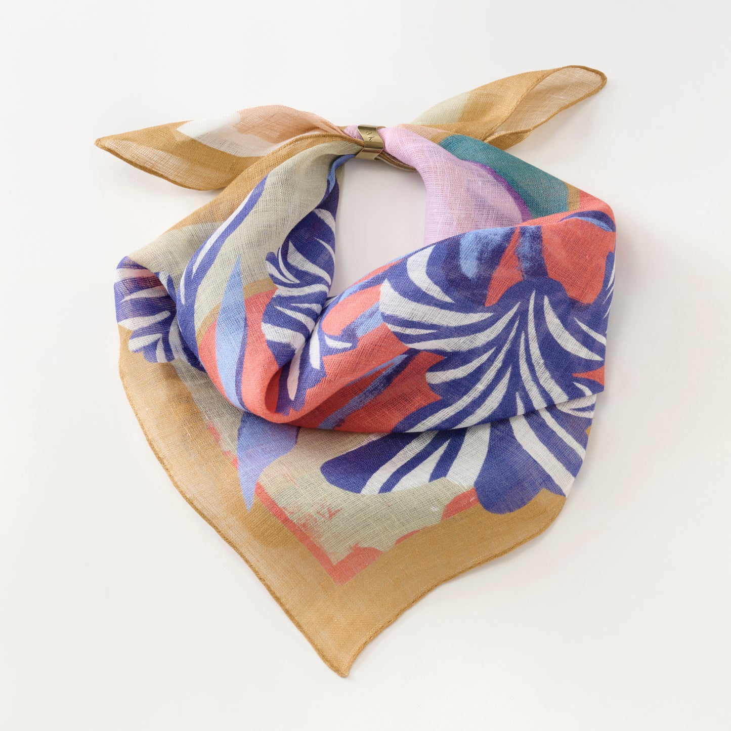 近江のリネン 'Floral Abode' light brown リング付きミニスカーフ