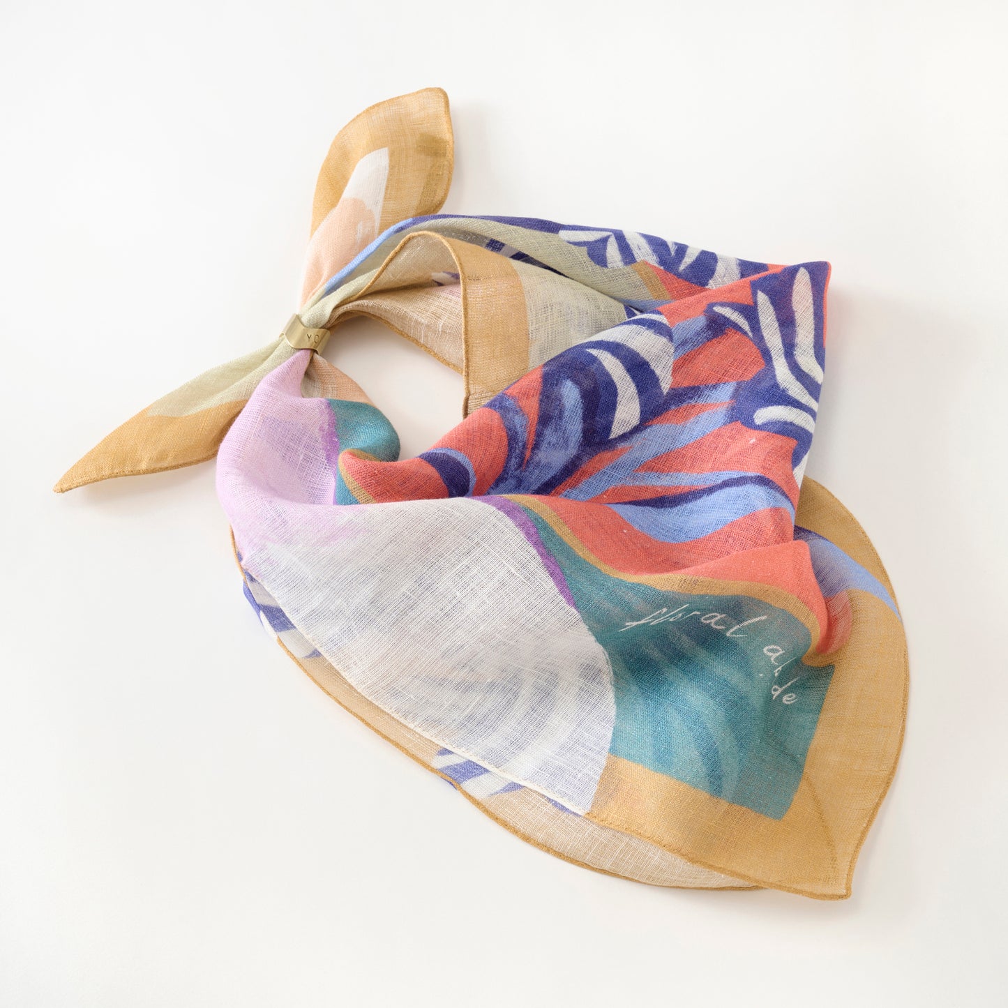 近江のリネン 'Floral Abode' light brown リング付きミニスカーフ