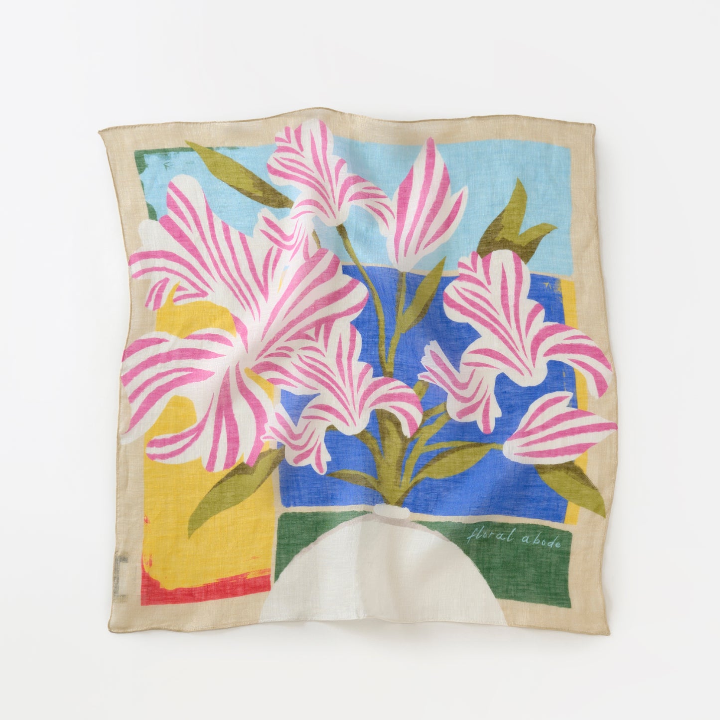 Japanese Printed Silk 'Polka Dot Queen' navy mini scarf with wave ring