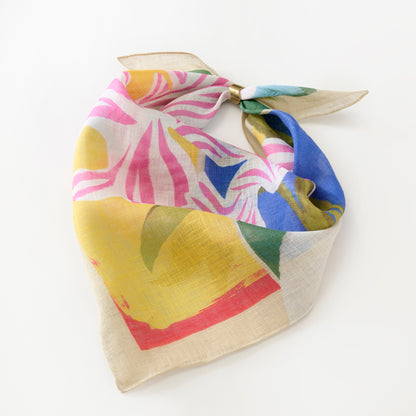 Japanese Printed Silk 'Polka Dot Queen' navy mini scarf with wave ring