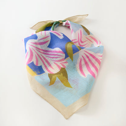 Japanese Printed Silk 'Polka Dot Queen' navy mini scarf with wave ring