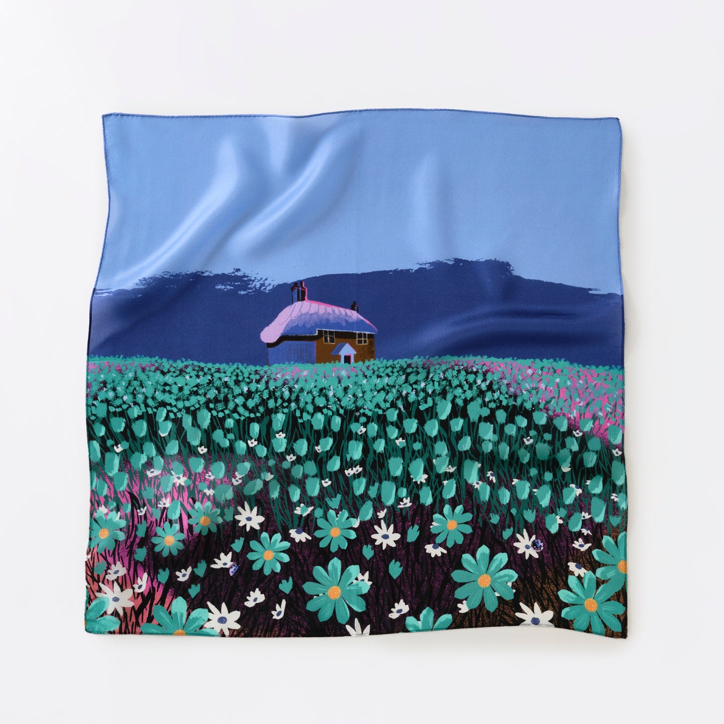 Silk 'Ladybird Cottage' midnight blueリング付きミニスカーフ