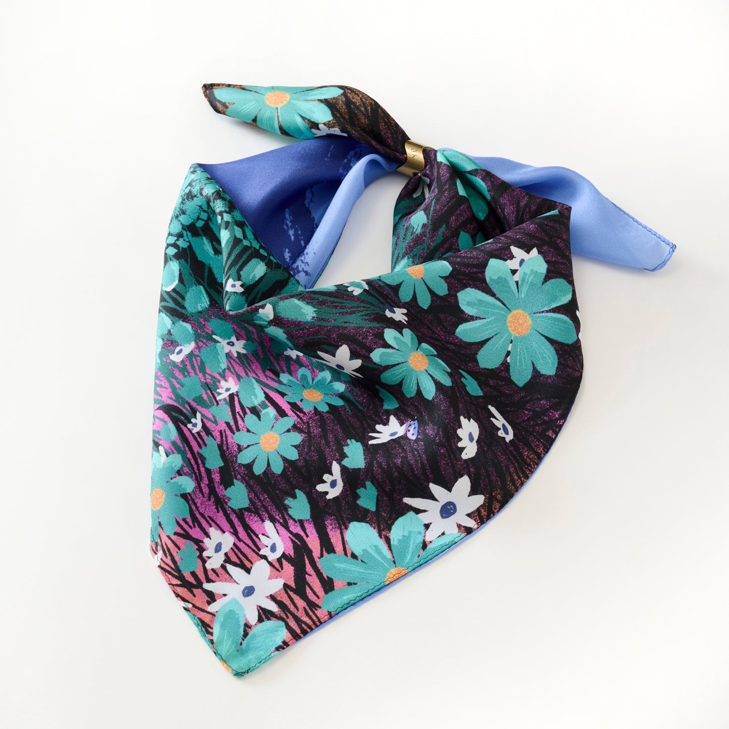 Silk 'Ladybird Cottage' midnight blueリング付きミニスカーフ