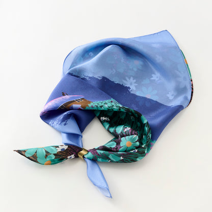 Silk 'Ladybird Cottage' midnight blueリング付きミニスカーフ