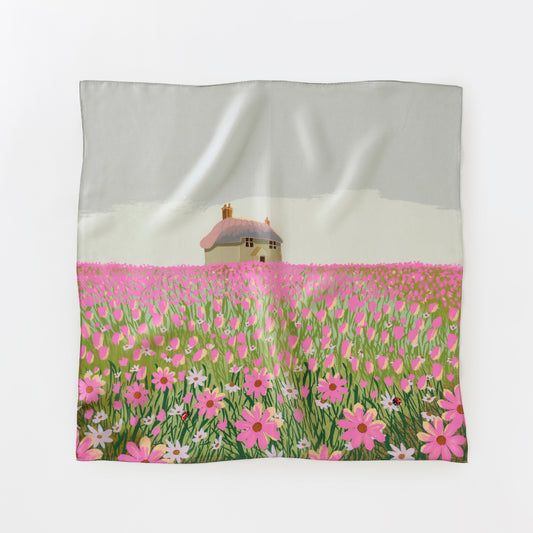 Mini-écharpe bleu marine en soie imprimée japonaise 'Polka Dot Queen' avec anneau vague