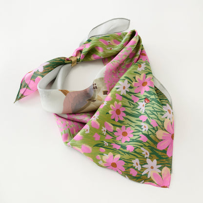 Silk 'Ladybird Cottage' pinkリング付きミニスカーフ
