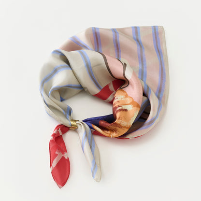 リング付き シルクのミニスカーフ 'Coffee & Croissants' red