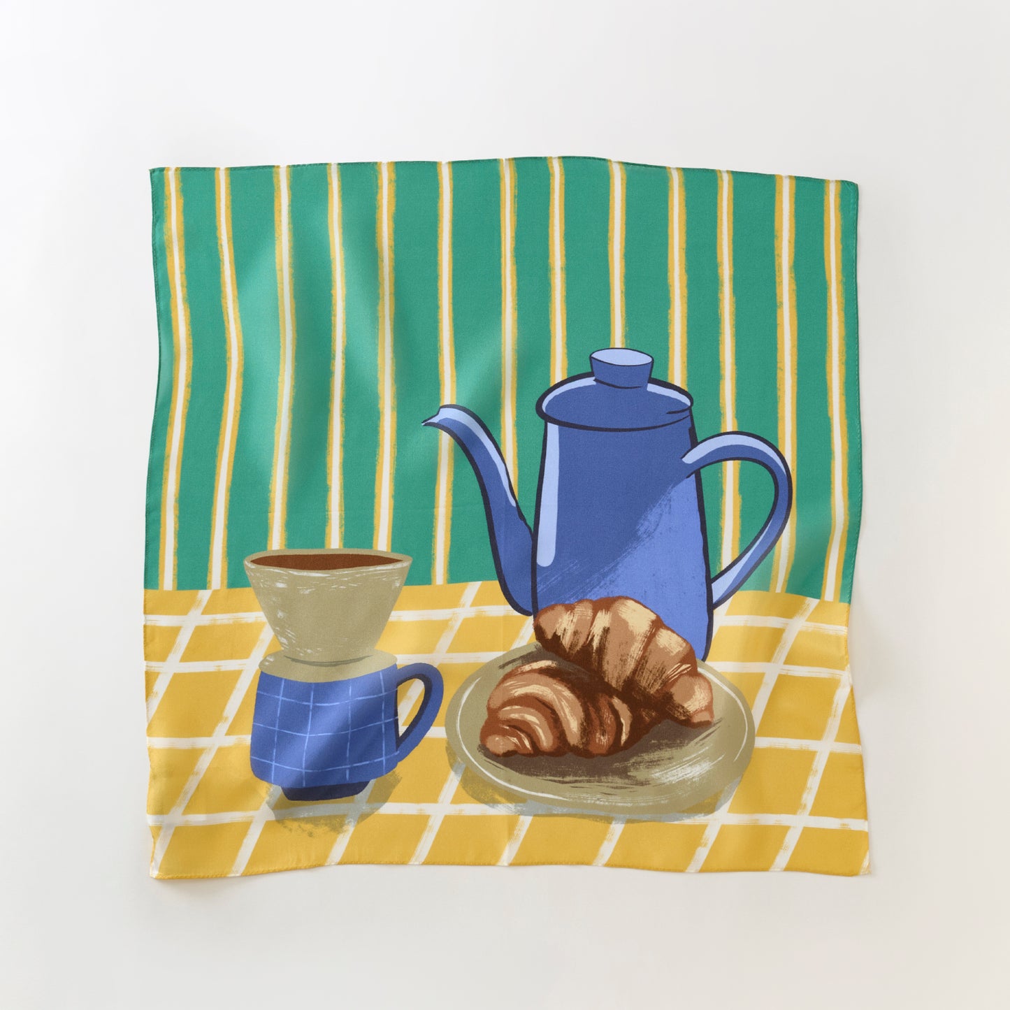 Mini-écharpe bleu marine en soie imprimée japonaise 'Polka Dot Queen' avec anneau vague