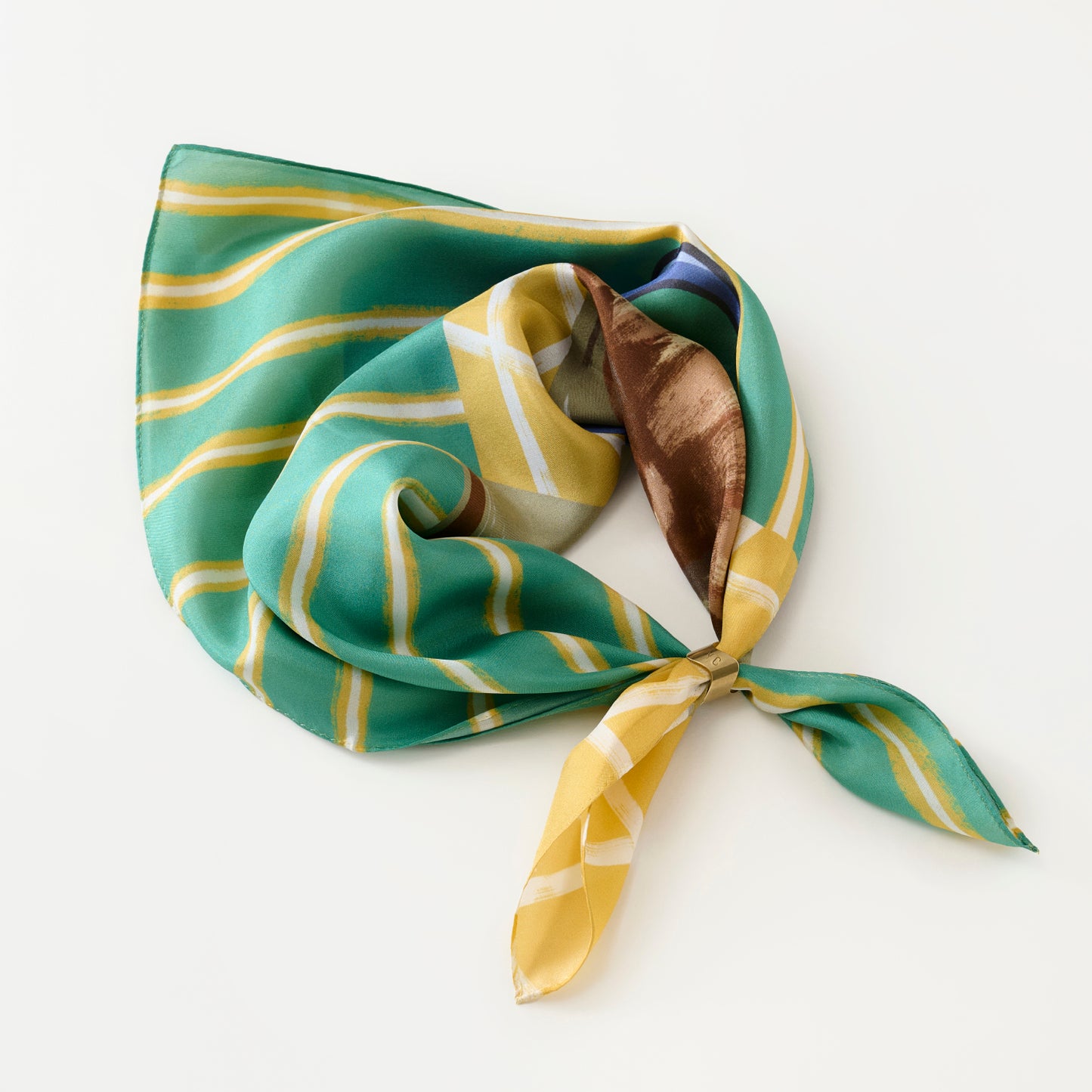 Mini-écharpe bleu marine en soie imprimée japonaise 'Polka Dot Queen' avec anneau vague