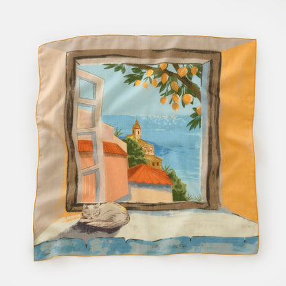 Organic cotton 'Coastal Breeze' sunny yellow リング付きミニスカーフ