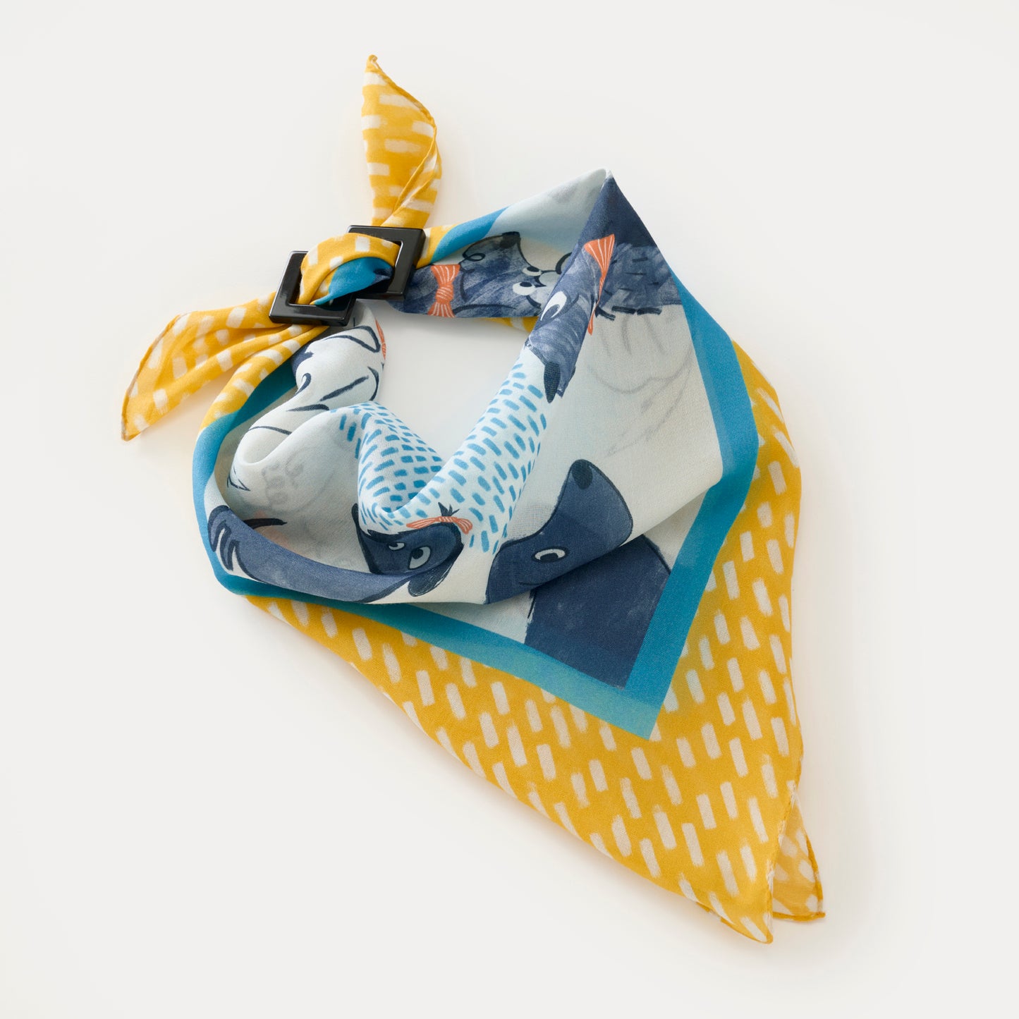 リング付き シルクコットンのミニスカーフ 'Dickie Bow Dogs' yellow