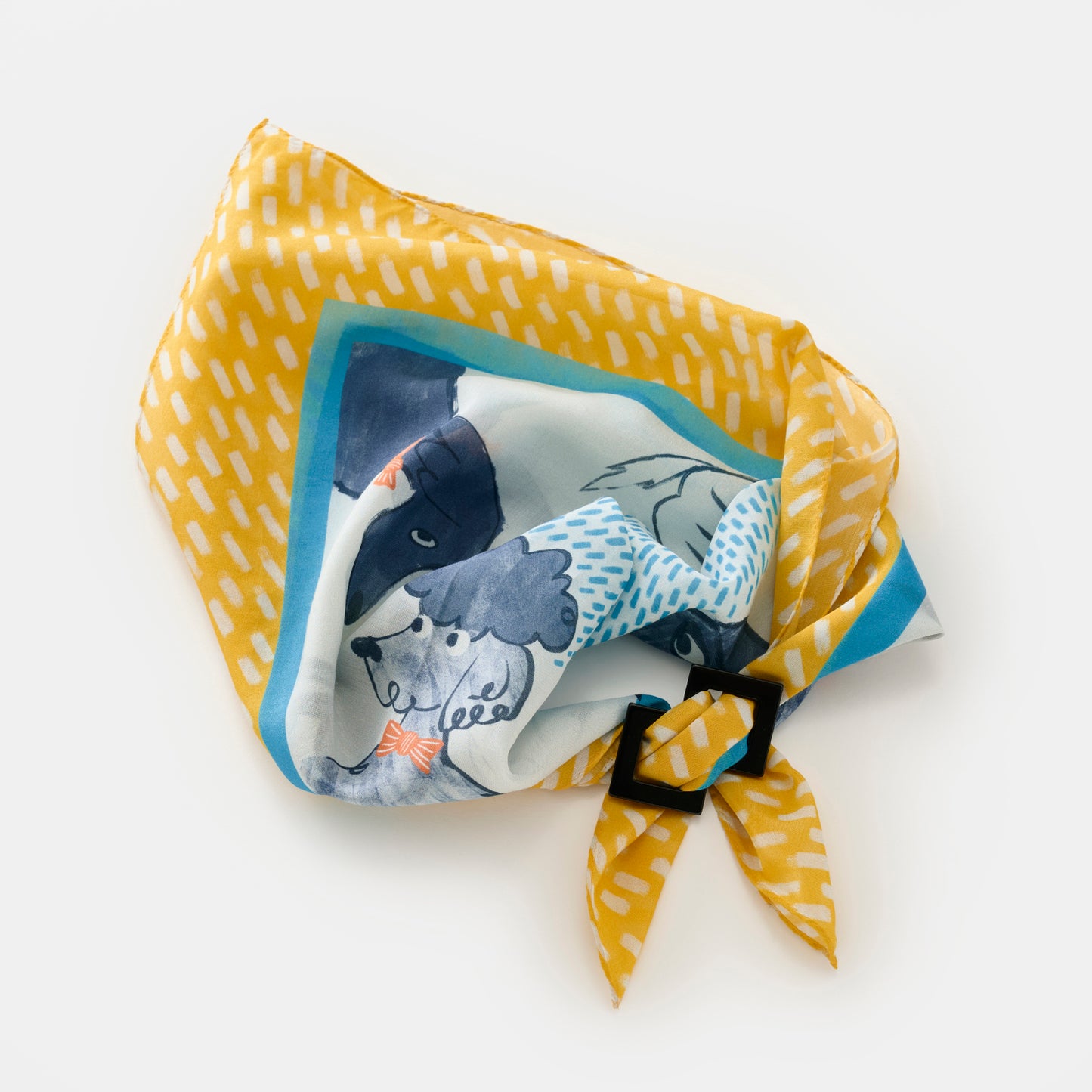 リング付き シルクコットンのミニスカーフ 'Dickie Bow Dogs' yellow