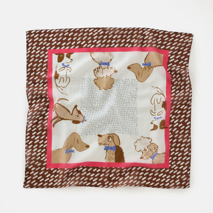 リング付き シルクコットンのミニスカーフ 'Dickie Bow Dogs' chocolate