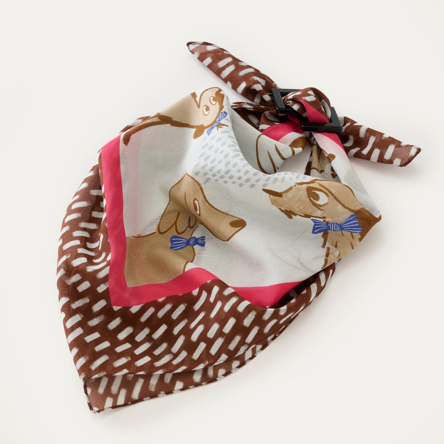 リング付き シルクコットンのミニスカーフ 'Dickie Bow Dogs' chocolate