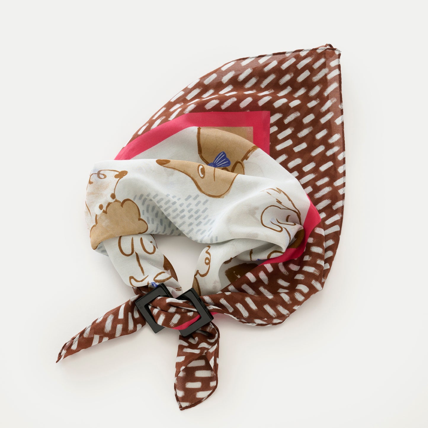 リング付き シルクコットンのミニスカーフ 'Dickie Bow Dogs' chocolate