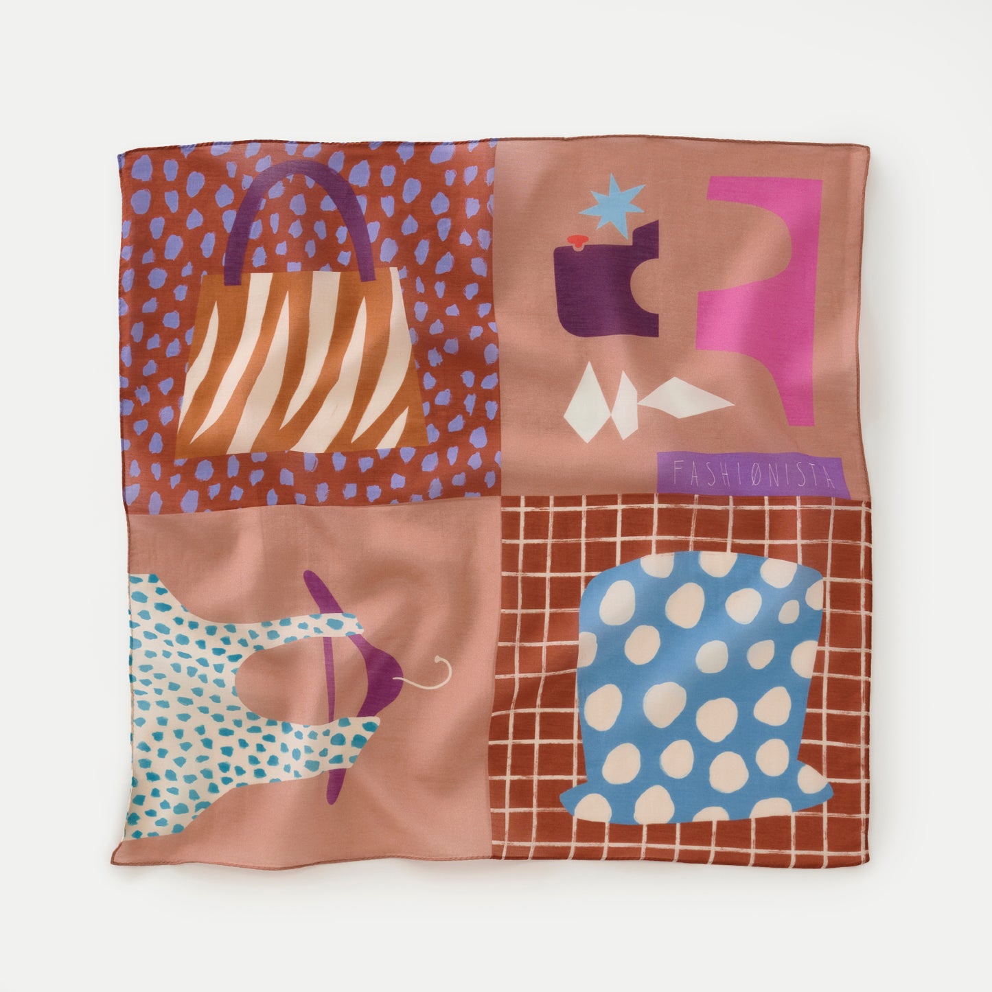 Silk Cotton 'Fashionista' plum リング付きミニスカーフ