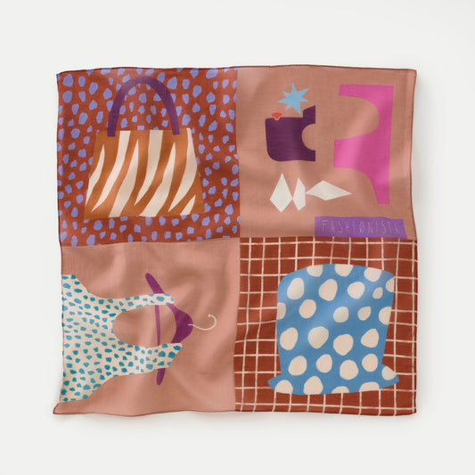 Silk Cotton 'Fashionista' plum リング付きミニスカーフ