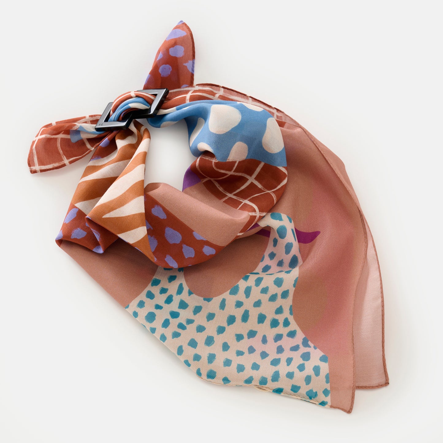 Silk Cotton 'Fashionista' plum リング付きミニスカーフ