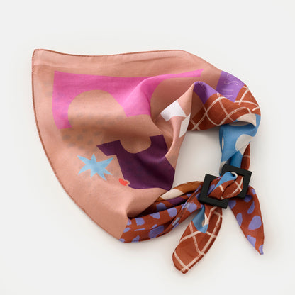 Silk Cotton 'Fashionista' plum リング付きミニスカーフ