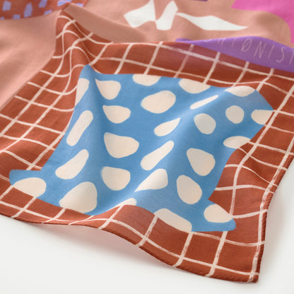 Silk Cotton 'Fashionista' plum リング付きミニスカーフ