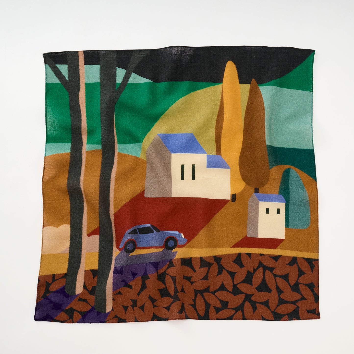 Mini-écharpe bleu marine en soie imprimée japonaise 'Polka Dot Queen' avec anneau vague