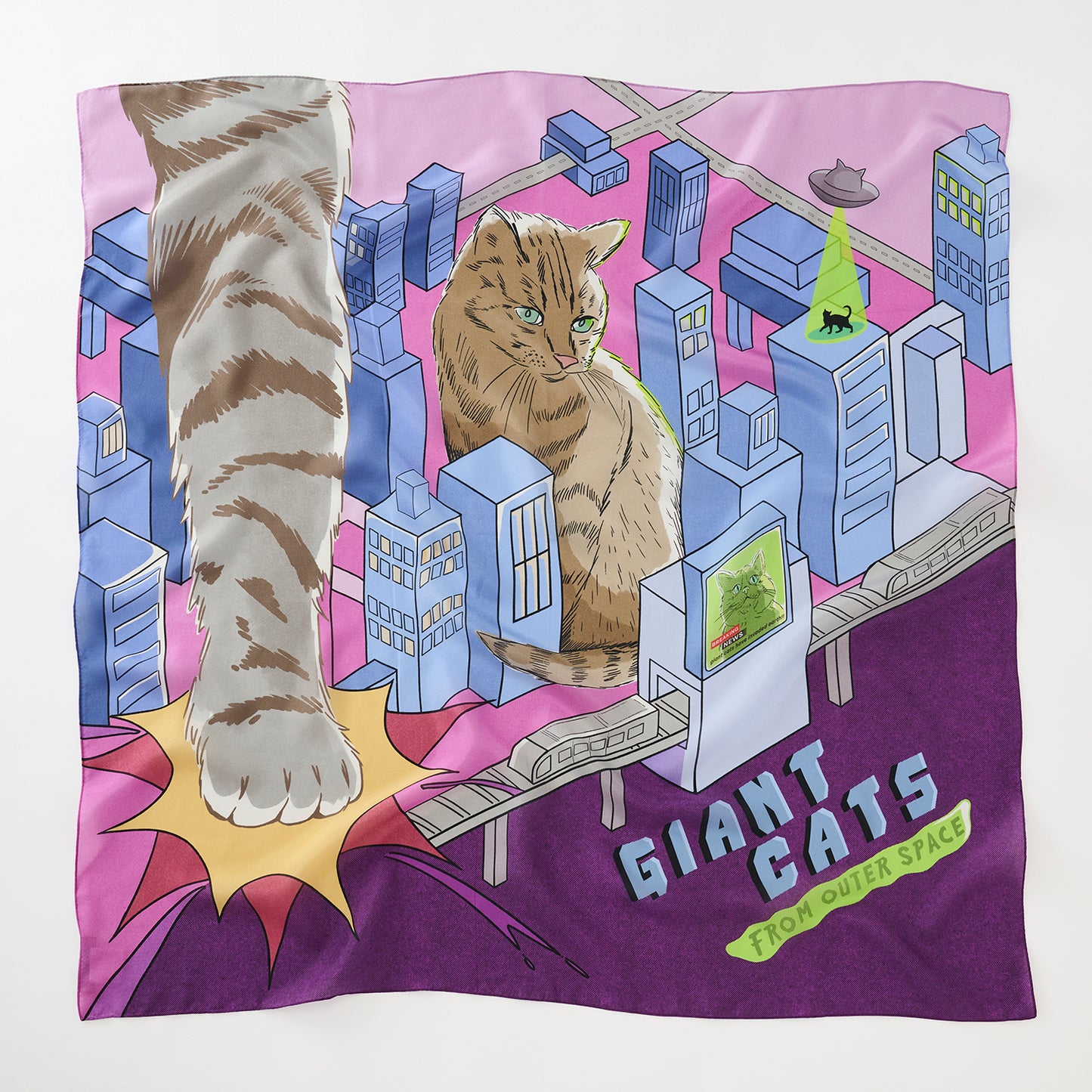 シルクの大判スカーフ 'Giant Cats'