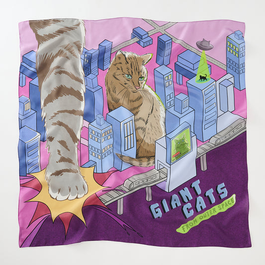 シルクの大判スカーフ 'Giant Cats'