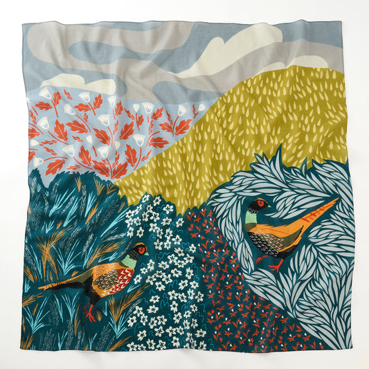 メリノウールの大判スカーフ'Norfolk Pheasants' grey