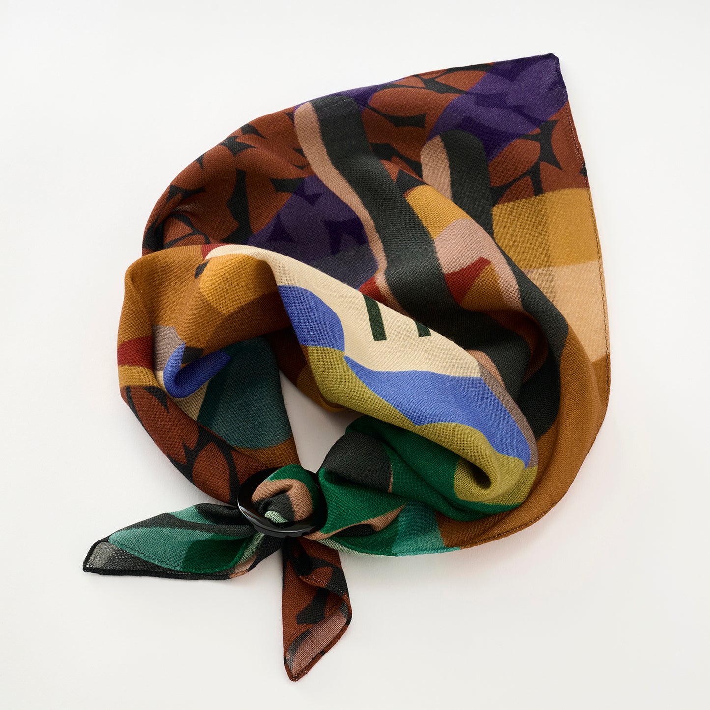 Mini-écharpe bleu marine en soie imprimée japonaise 'Polka Dot Queen' avec anneau vague