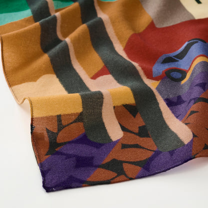 Mini-écharpe bleu marine en soie imprimée japonaise 'Polka Dot Queen' avec anneau vague