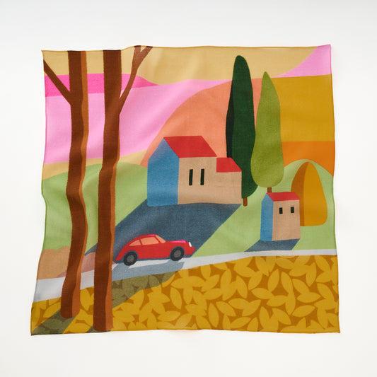 Mini-écharpe bleu marine en soie imprimée japonaise 'Polka Dot Queen' avec anneau vague