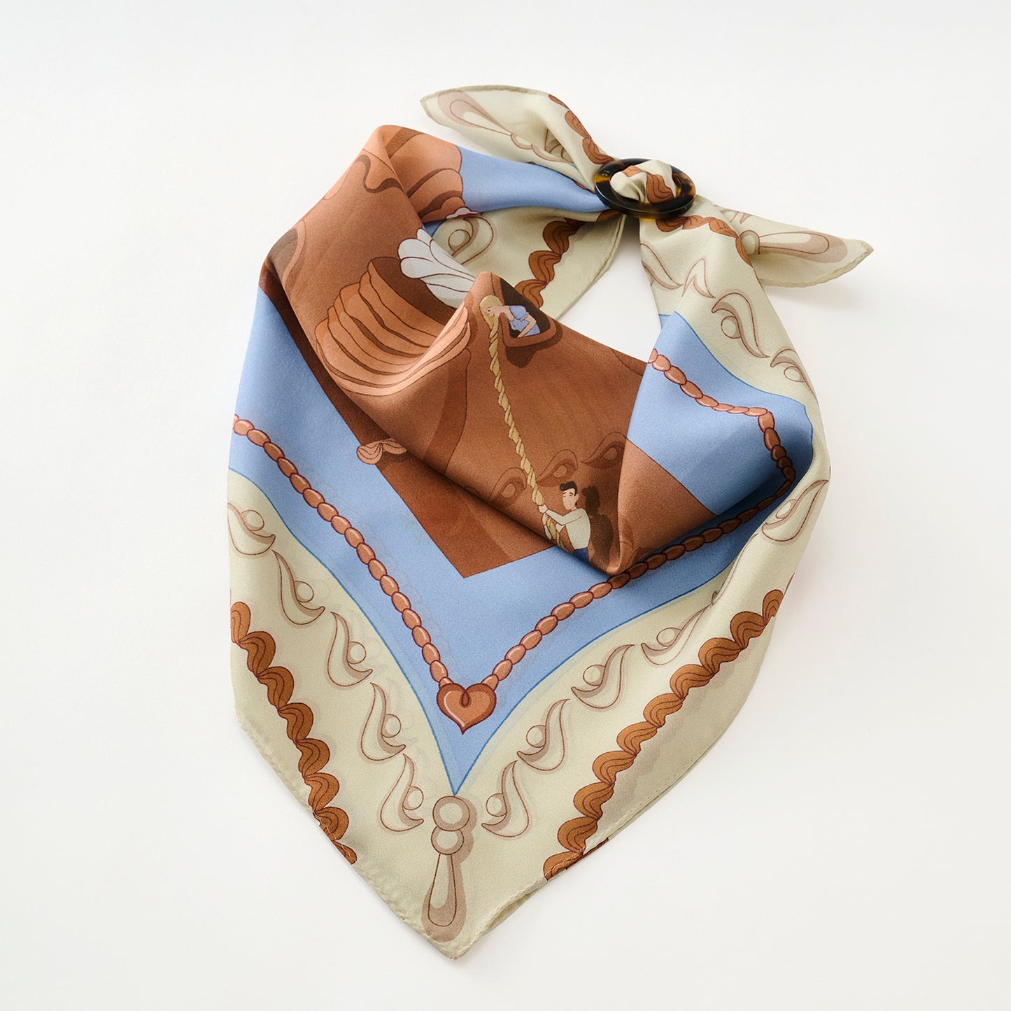 リング付き シルクのミニスカーフ 'A Sweet Fairytale' chocolate