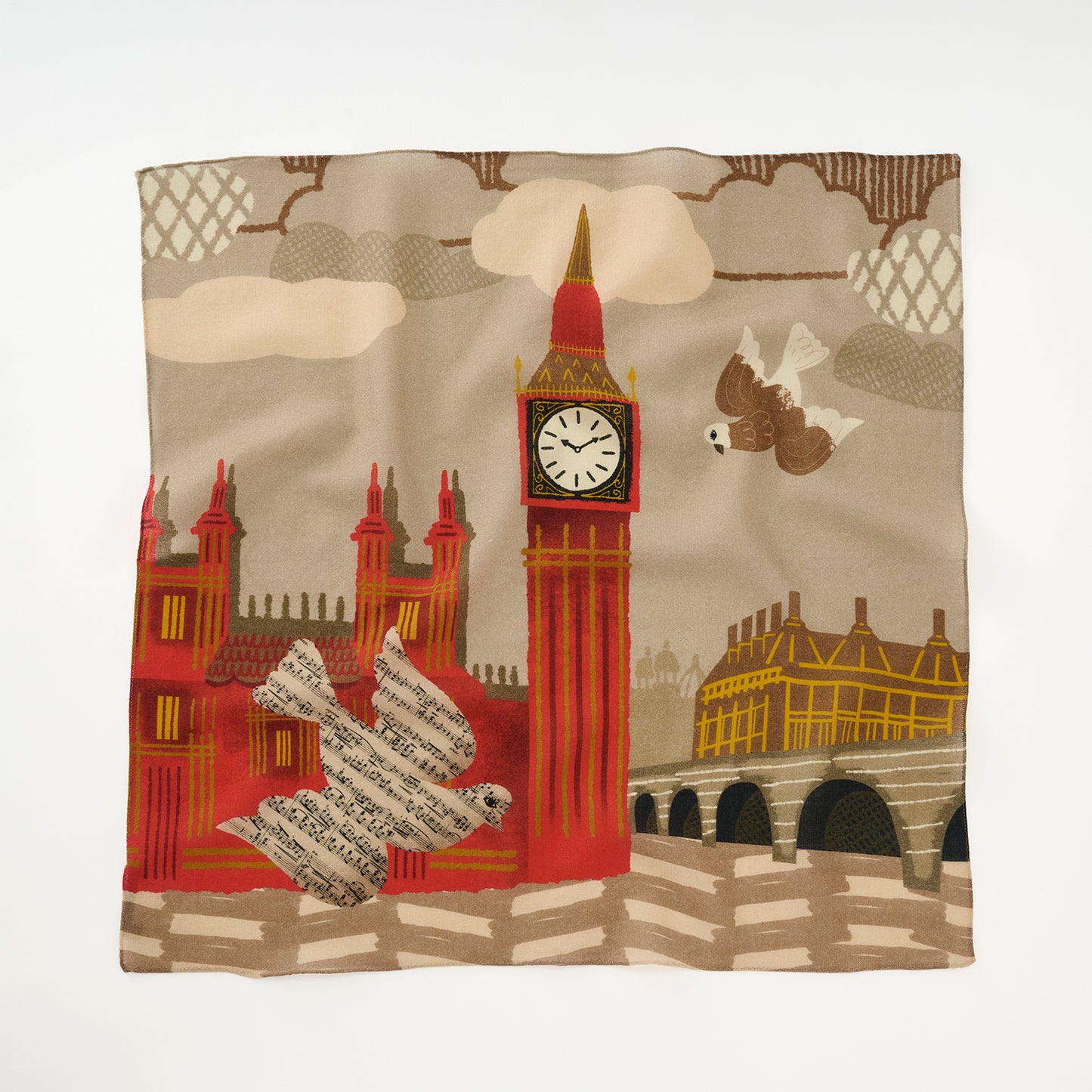 Mini-écharpe bleu marine en soie imprimée japonaise 'Polka Dot Queen' avec anneau vague