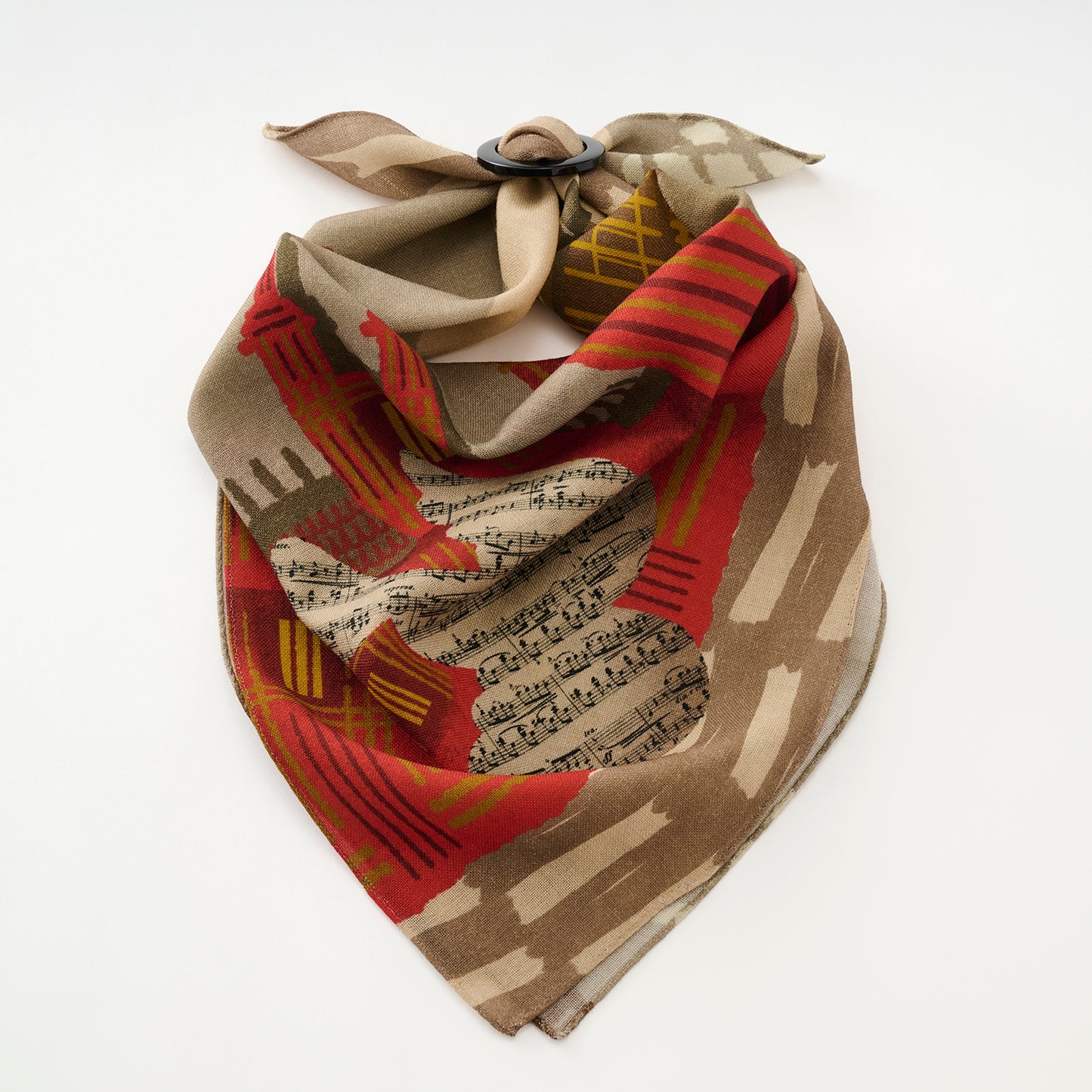 Mini-écharpe bleu marine en soie imprimée japonaise 'Polka Dot Queen' avec anneau vague