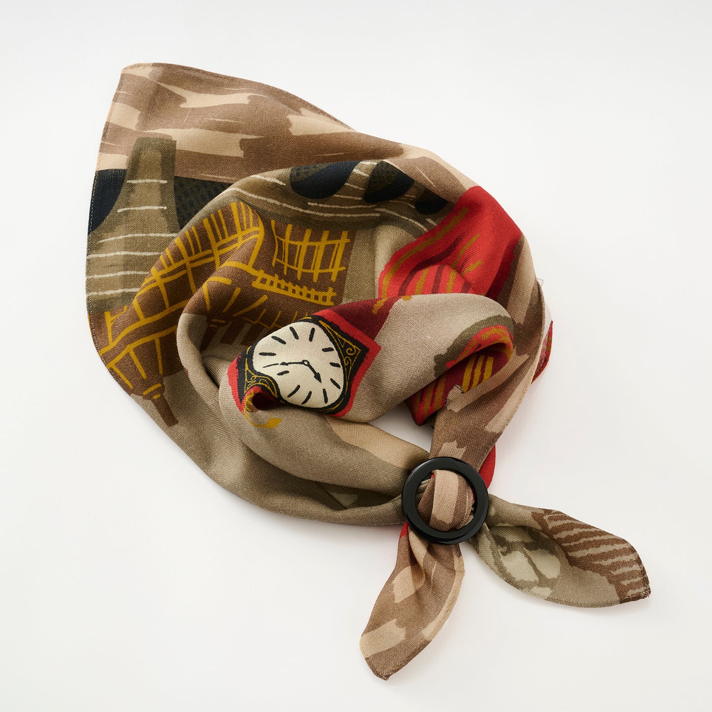 Mini-écharpe bleu marine en soie imprimée japonaise 'Polka Dot Queen' avec anneau vague